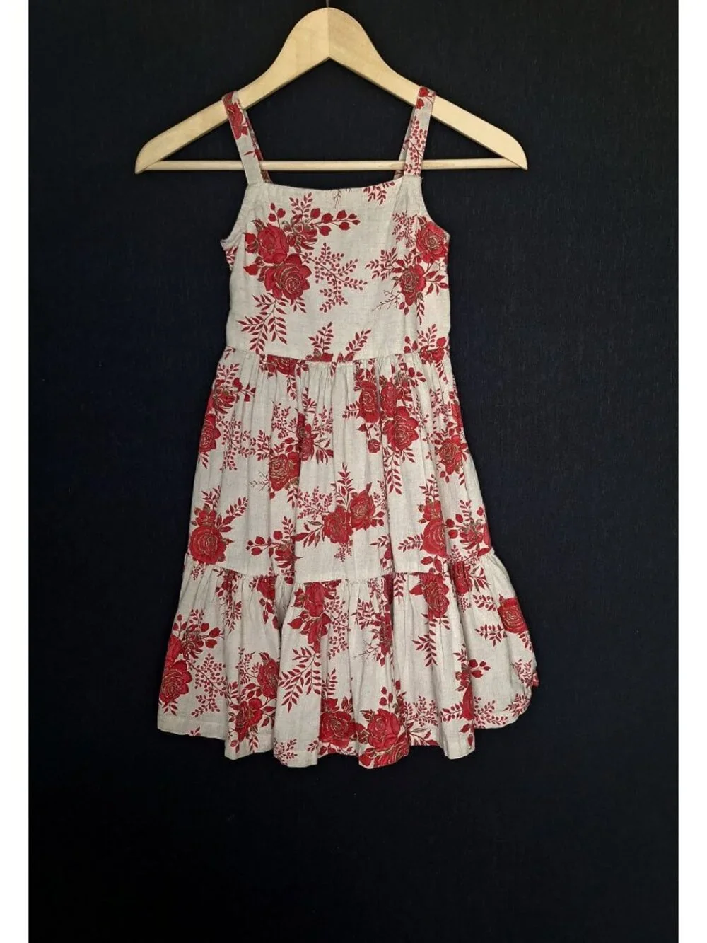 💙 Ulster Kids Girls Floral Tiered Flex Cotton Size 8 Sundress Beige Red Cottage